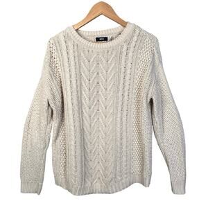 BDG Urban Outfitters Cream Cable Knit Elbow Patch Fisherman Sweater Size Medium